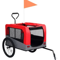 2-in-1 lemmikkikärry pyörään/juoksurattaat punainen ja harmaa