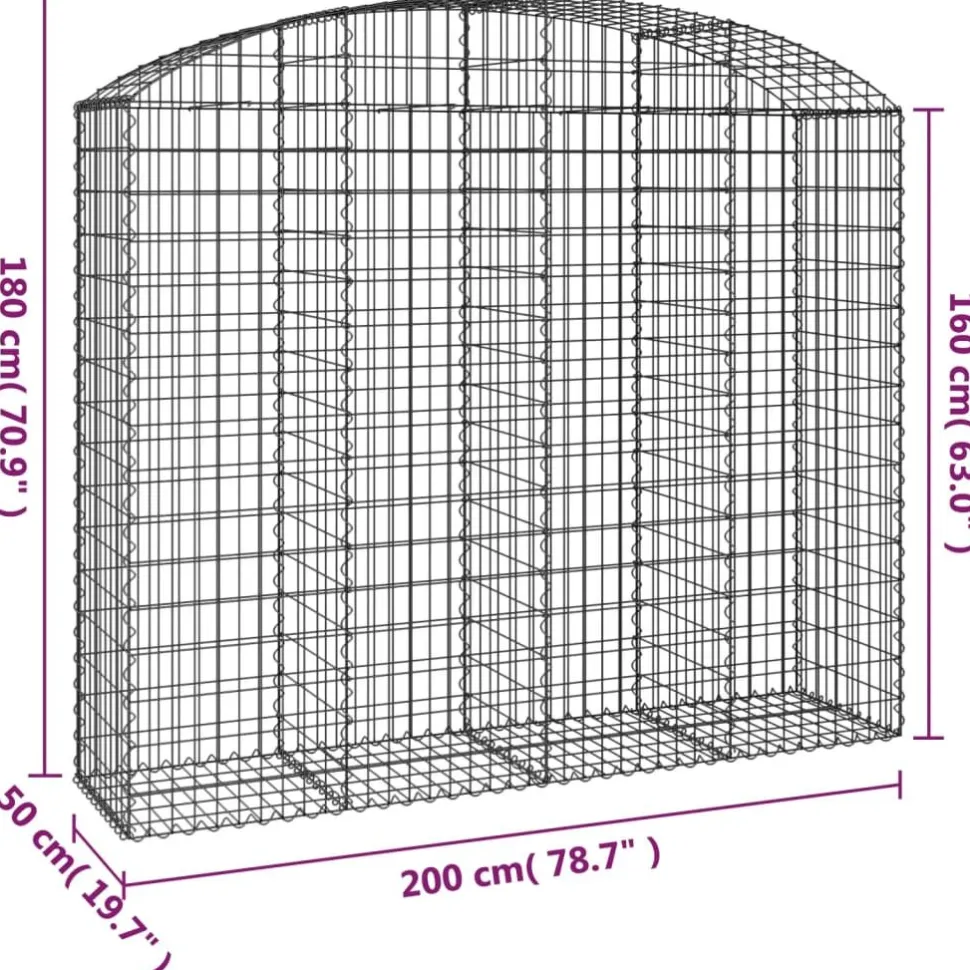 Kaareva kivikori 100x30x60/80 cm galvanoitu rauta