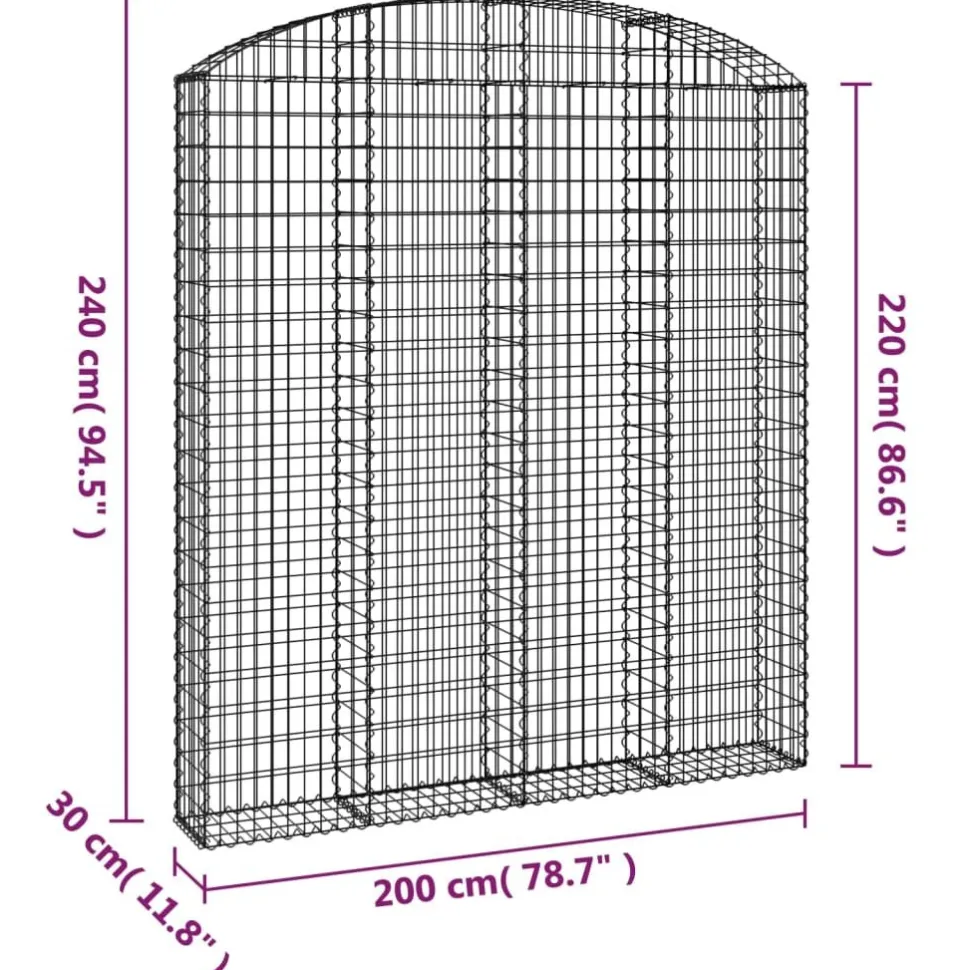 Kaareva kivikori 200x30x120/140 cm galvanoitu rauta (53466)