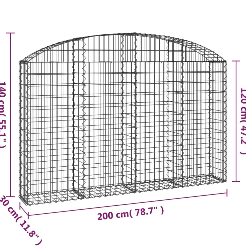 Kaareva kivikori 200x30x120/140 cm galvanoitu rauta (53466)