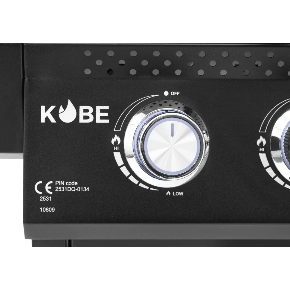 Kaasugrilli Kobe Premium 6+1, 5 poltinta, sivukeitin, Sear-poltin, lasikansi, musta
