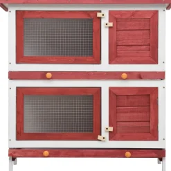 Kanin ulkohäkki, 4 ovea, 90x90x45cm, punainen puu