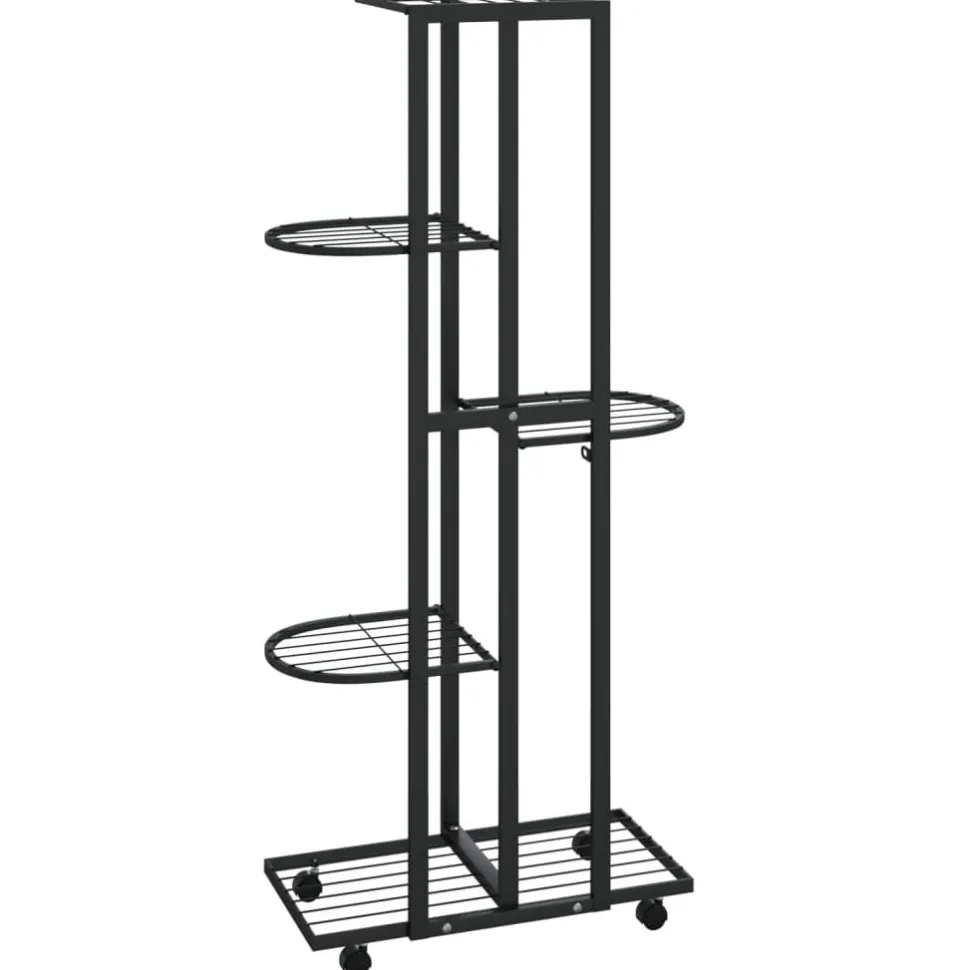 5-kerroksinen Kukkateline pyörillä 44x23x100 cm valkoinen rauta
