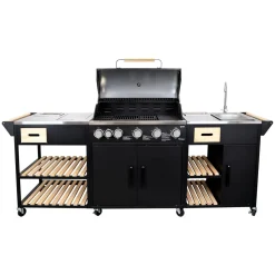 Kesäkeittiö Dose Barbeque 5 poltinta, sivukeitin, pesuallas, musta