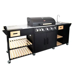 Kesäkeittiö Dose Barbeque 5 poltinta, sivukeitin, pesuallas, musta
