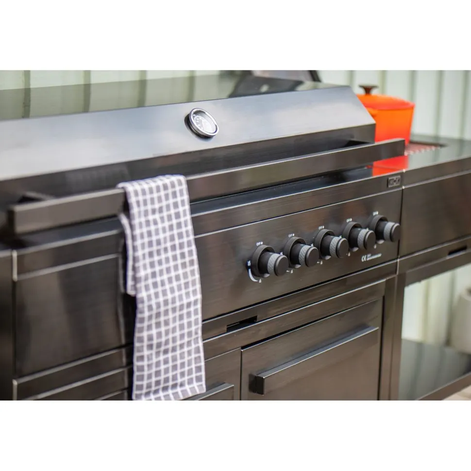 Kesäkeittiön integroitava kaasugrilli Myoutdoorkitchen Nordic Line Stainless, 5 poltinta, musta