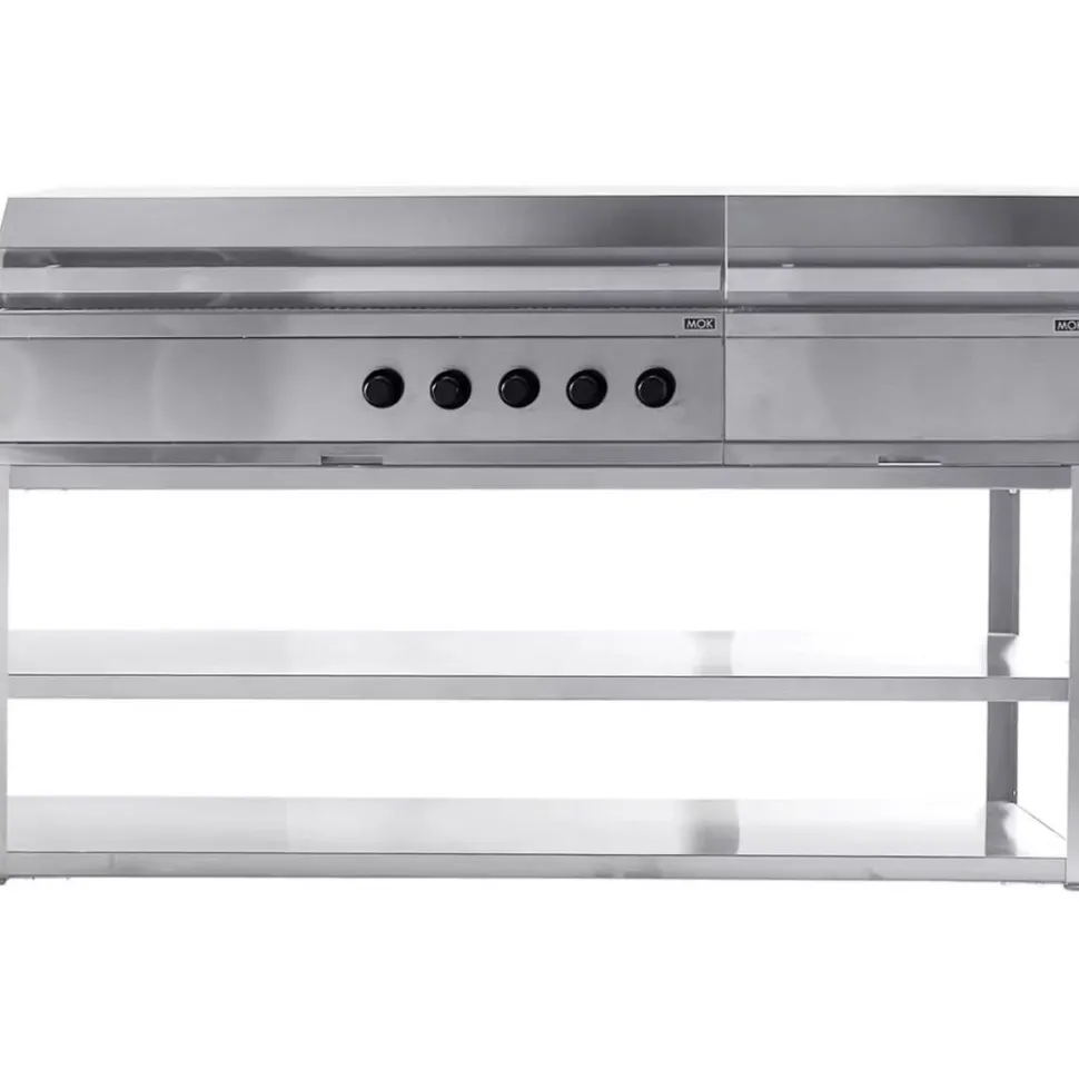 Kesäkeittiön kaasu- ja hiiligrillimoduuli Myoutdoorkitchen Nordic Line, 5 poltinta, 180cm, ruostumaton teräs