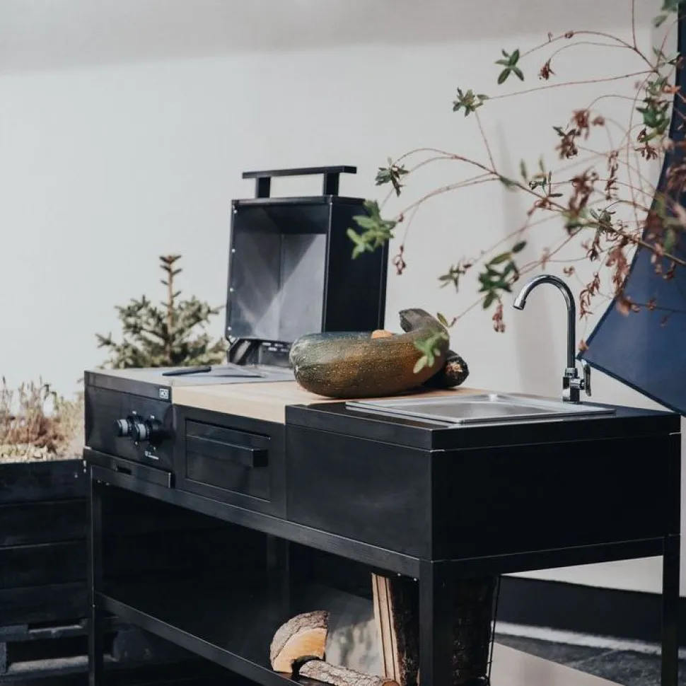 Kesäkeittiön perusmoduuli Myoutdoorkitchen 180 cm 3 moduulia musta