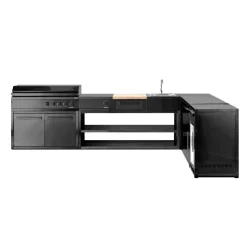 Kesäkeittiön perusmoduuli ovella Myoutdoorkitchen 120 cm 2 moduulia musta