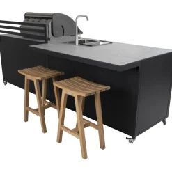 Kesäkeittiön työtasomoduuli Brafab Fornax, 140x74cm, musta/tiikki