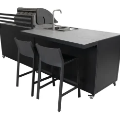Kesäkeittiön työtasomoduuli Brafab Fornax, 140x74cm, musta/tiikki