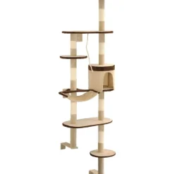 Kissan kiipeilypuu, sisal-pylväillä, seinäkiinnitys, 194cm, beige/ruskea
