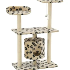 Kissan raapimispuu, sisal-pylväillä, 95cm, tassukuvio, beige