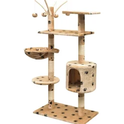 Kissan raapimispuu, sisal-pylväillä, 1 pesällä, 125cm, tassukuvio, beige