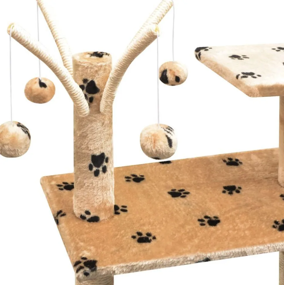 Kissan raapimispuu, sisal-pylväillä, 1 pesällä, 125cm, tassukuvio, beige