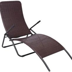 Kokoontaitettava aurinkotuoli 61x147x95 cm polyrottinki ruskea