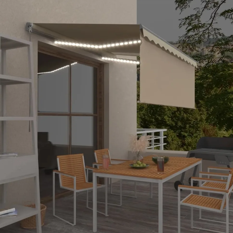 Käsin sisäänkelattava markiisi verhot/LED 3,5x2,5 m kerma