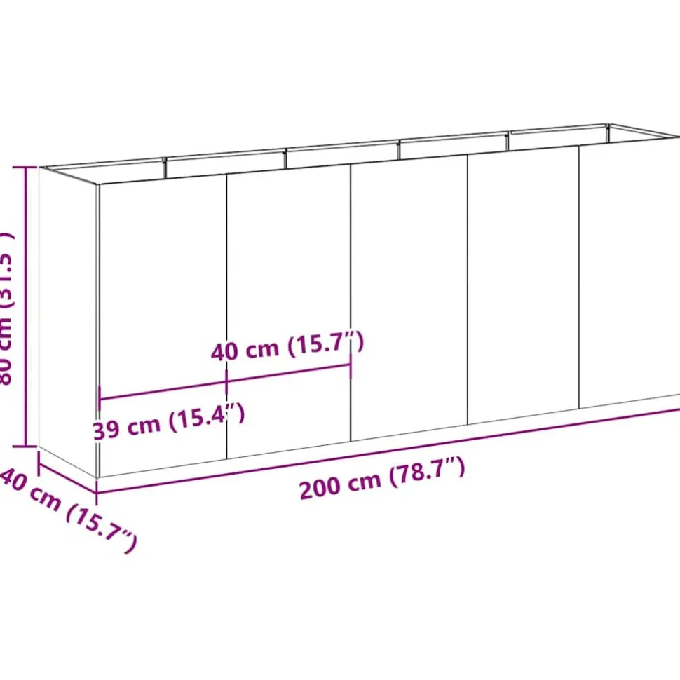Kukkalaatikko antrasiitti 200x40x80 cm kylmävalssattu teräs (60726)