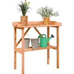 Kukkapöytä hyllyllä ruskea 78x38x82,5 cm täysi kuusi (56350)