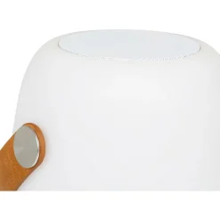 Ladattava pöytävalaisin House Nordic Cardiff, Bluetooth-kaiuttimella, ø18cm, sisä- ja ulkokäyttöön, valkoinen/ruskea