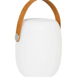 Ladattava pöytävalaisin House Nordic Cardiff, Bluetooth-kaiuttimella, ø18cm, sisä- ja ulkokäyttöön, valkoinen/ruskea