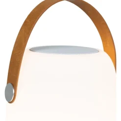 Ladattava pöytävalaisin House Nordic Cardiff, Bluetooth-kaiuttimella, ø18cm, sisä- ja ulkokäyttöön, valkoinen/ruskea