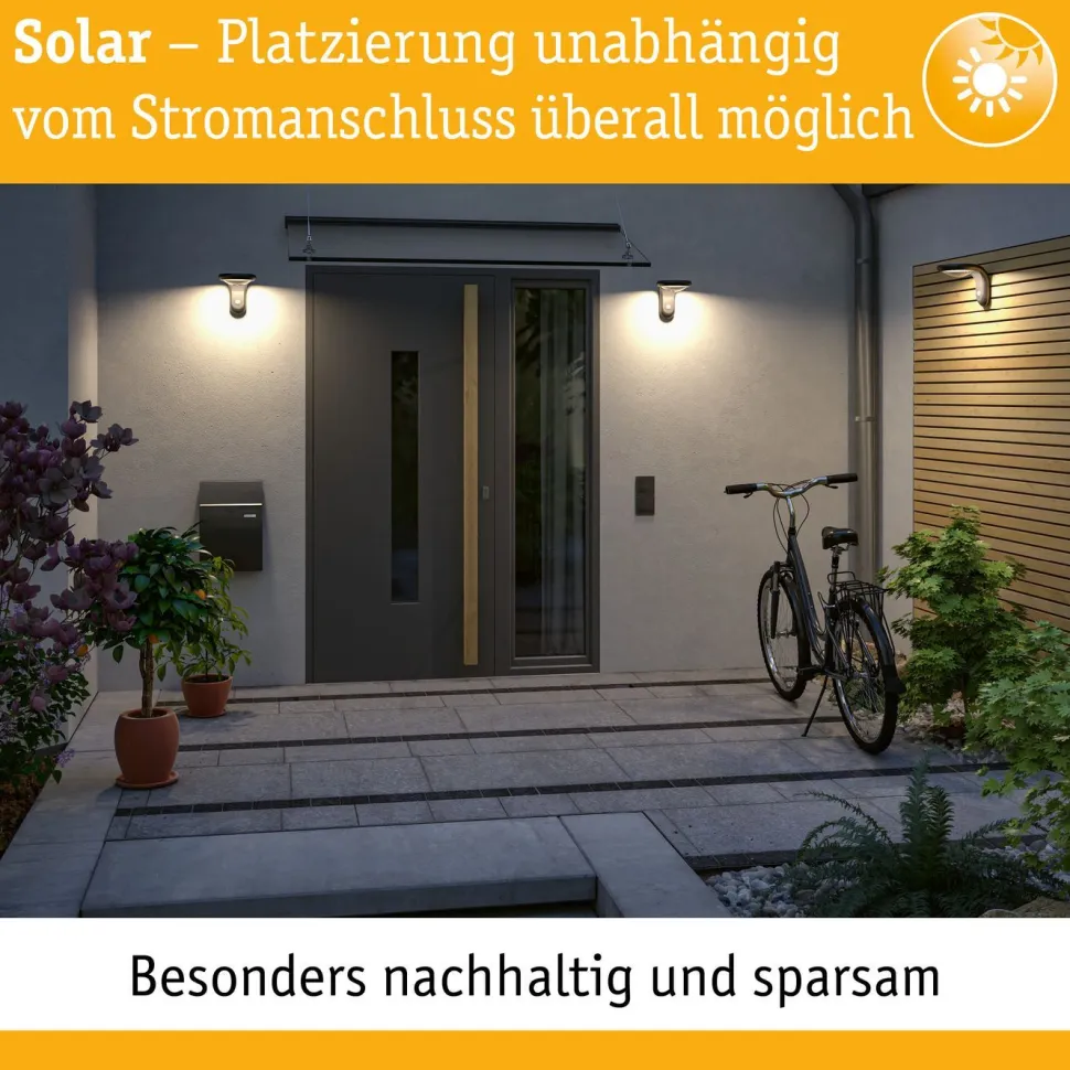 Lattiavalaisin aurinkokennolla Paulmann Pauleen Solar Elegance, IP44, 3000K, musta/harmaa