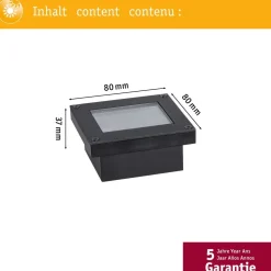 LED-maavalaisin aurinkokennolla Paulmann Domenic, 8x8cm, IP67, 3000K, musta