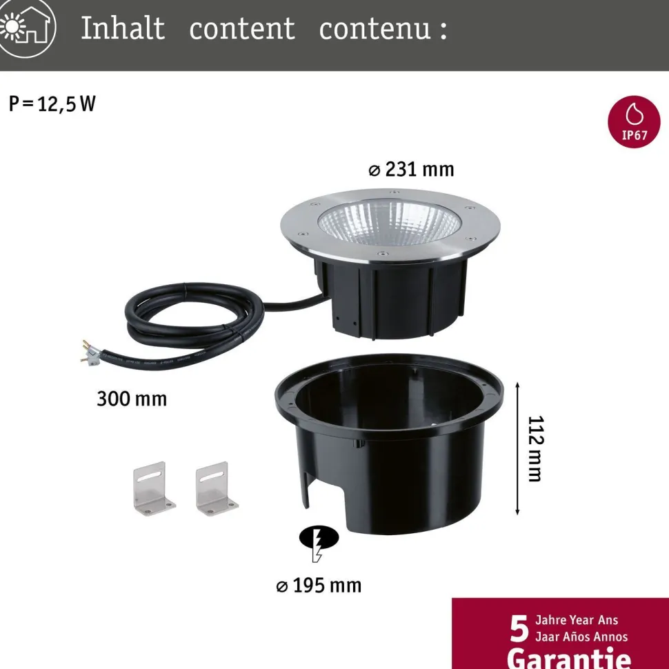 LED-maavalaisin Paulmann Durea, IP67, 21.3cm, 3000K, 60°, rst