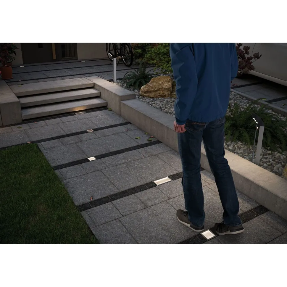 LED-terassivalaisin liiketunnistimella Paulmann Brick, IP67, 20x10cm, 3000K, alumiini