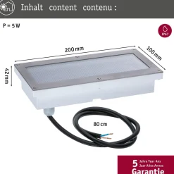 LED-terassivalaisin liiketunnistimella Paulmann Brick, IP67, 20x10cm, 3000K, alumiini