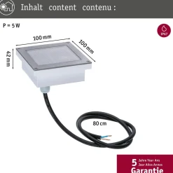 LED-terassivalaisin liiketunnistimella Paulmann Brick, IP67, 10x10cm, 3000K, alumiini