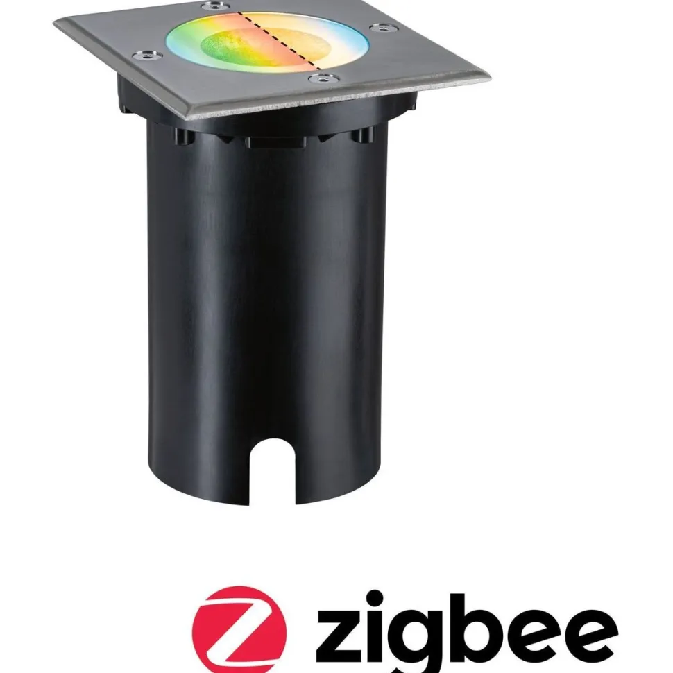 LED-terassivalaisin Paulmann Floor, Smart Home Zigbee 3.0, IP67, 11x11cm, RGBW+, harjattu rauta