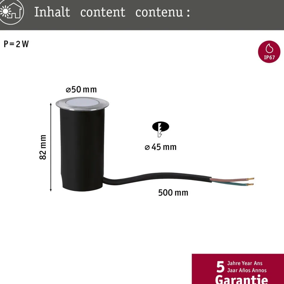 LED-terassivalaisin Paulmann House, IP67, 50mm, 3000K, 2W, 60lm, rst