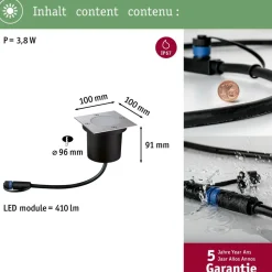 LED-terassivalaisin Paulmann Plug & Shine Floor, IP65, 3000K, 3.6W, ruostumaton teräs