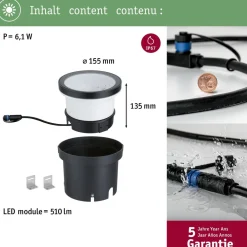LED-terassivalaisin Paulmann Plug & Shine Ocos, IP67, 3000K, antrasiitti