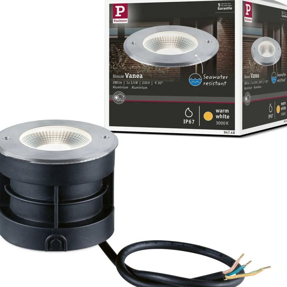 LED-terassivalaisin Paulmann Vanea, IP67, 10cm, 3000K, korroosionkestävä, alumiini