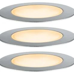 LED-terassivalaisinsarja Paulmann Plug & Shine Floor, IP67, 2200K, 3x2W, hopea