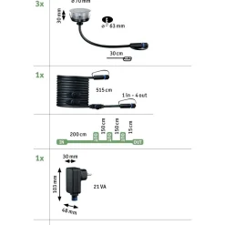 LED-terassivalaisinsarja Paulmann Plug & Shine Floor, IP67, 2200K, 3x2W, hopea