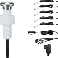LED-terassivalaisinsarja Paulmann Plug & Shine MicroPen II, 5-osainen, IP67, 3000K, hopea