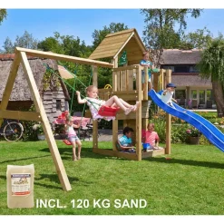 Leikkikeskus Jungle Gym Cubby ja Swing Module X'tra sis. 120 kg hiekkaa ja sinisen liukumäen