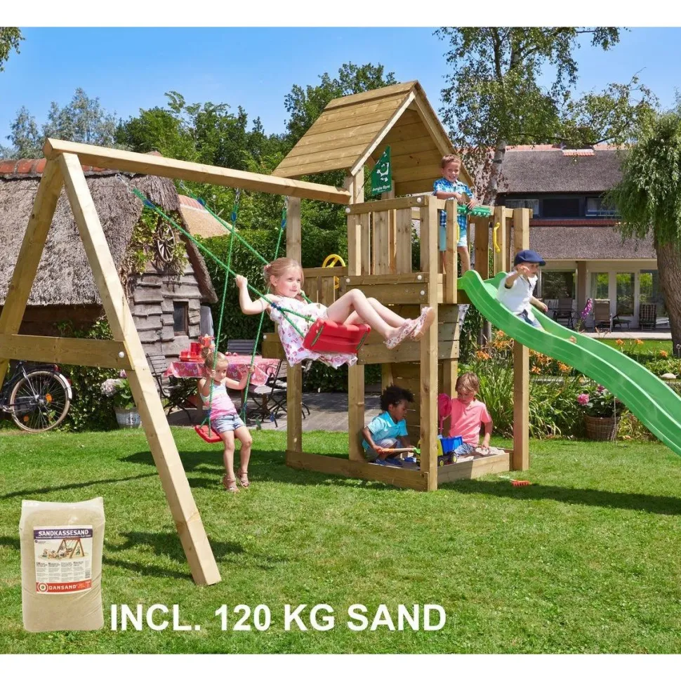Leikkikeskus Jungle Gym Cubby ja Swing Module X'tra sis. 120 kg hiekkaa ja vihreän liukumäen