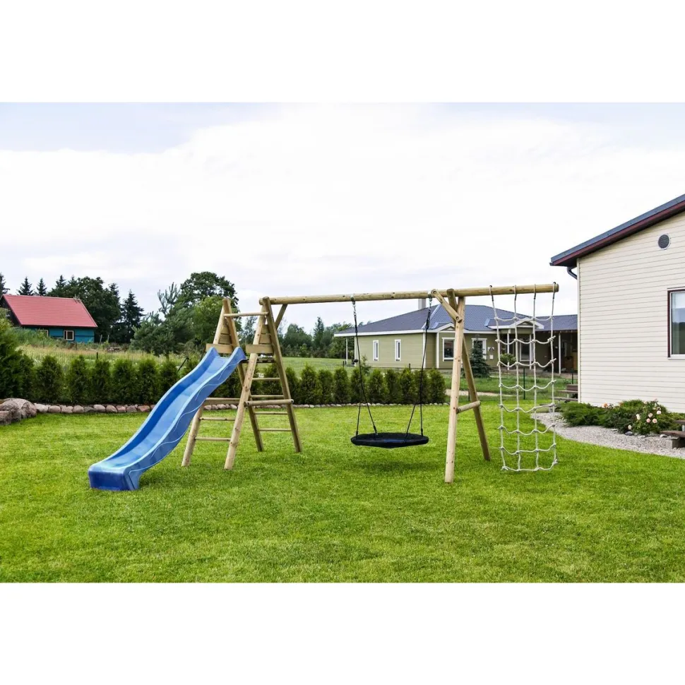 Leikkiteline Palmako Kalev sis. keinu + pesäkeinu + kiipeilyteline + kiipeilyverkko