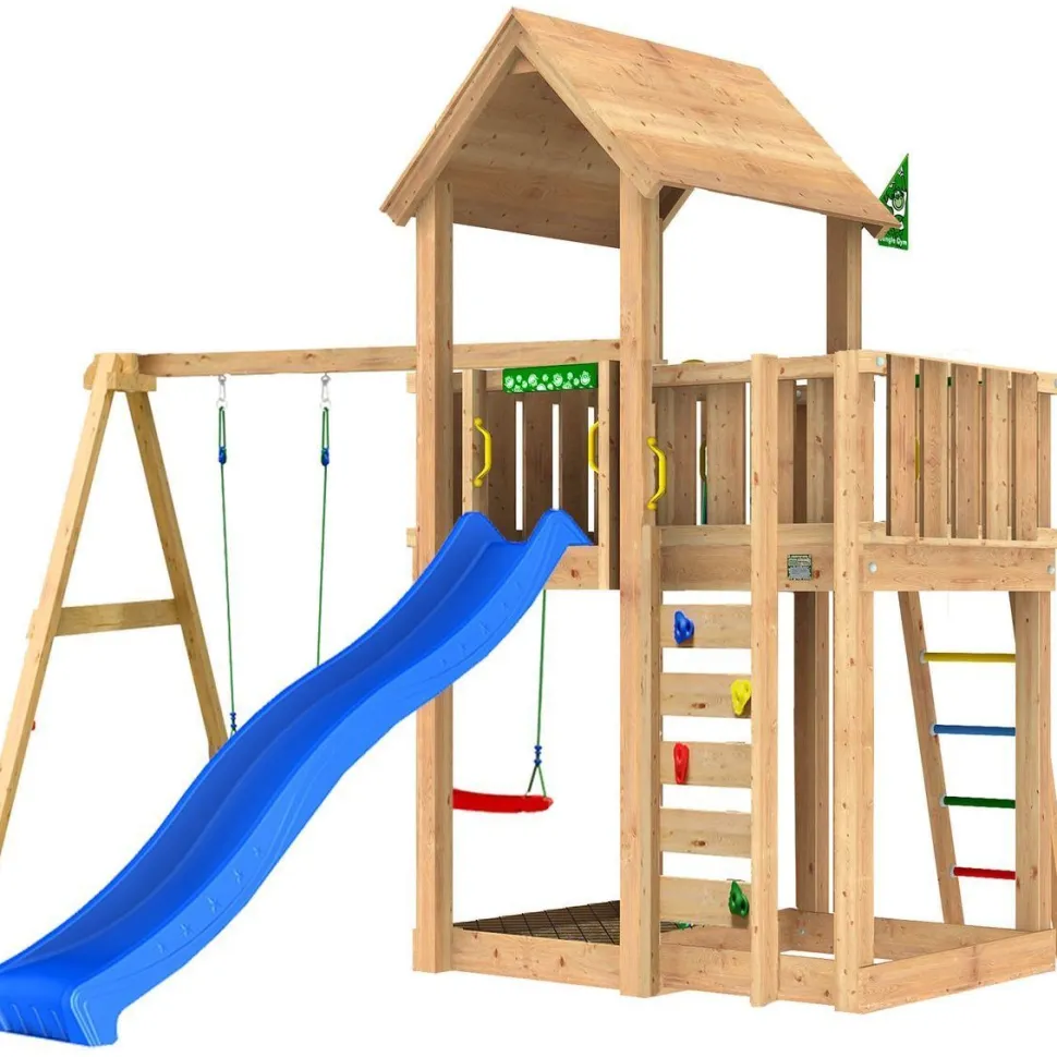 Leikkitorni Jungle Gym Mansion 2.1, 2-Swing Module 220, liukumäki ja 120 kg hiekkaa