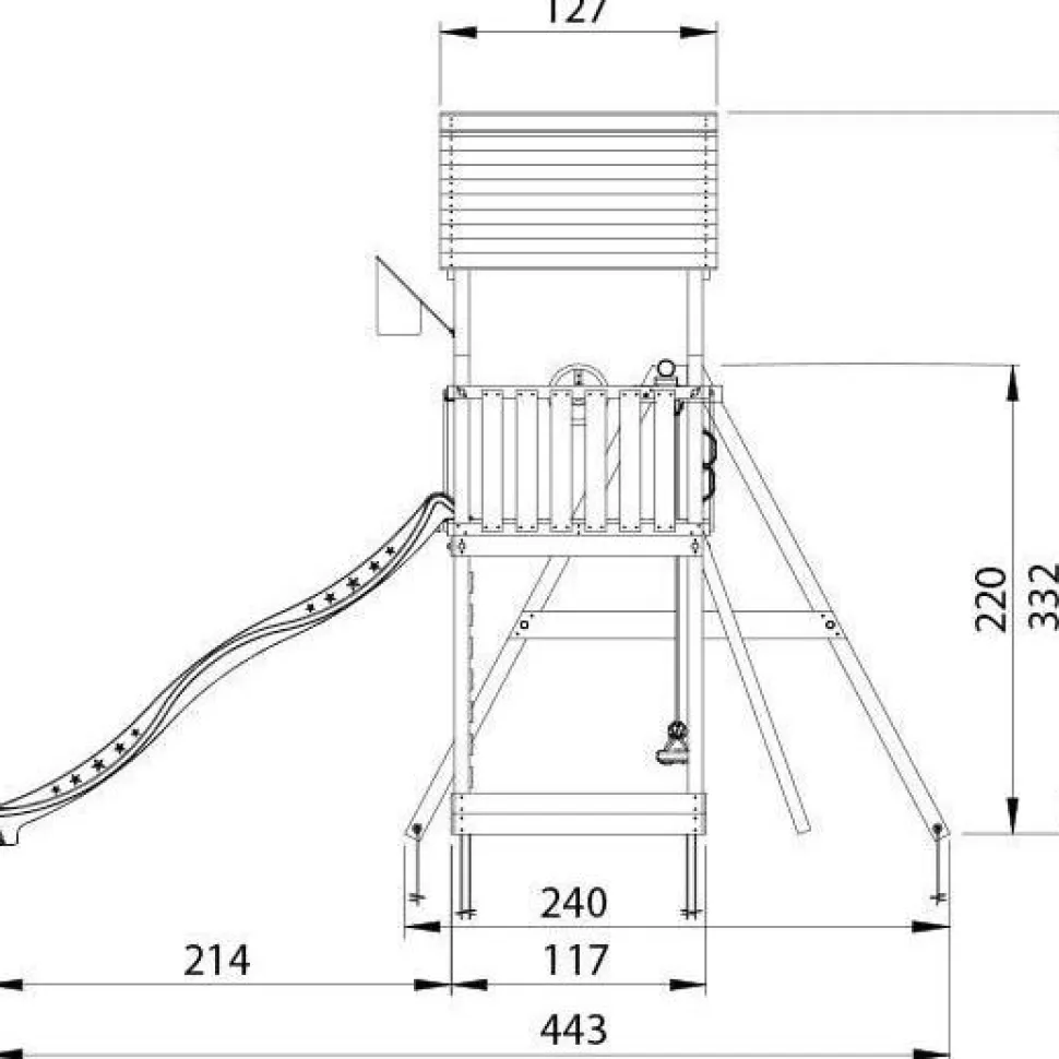 Leikkitorni Jungle Gym Mansion 2.1, 2-Swing Module 220, liukumäki ja 120 kg hiekkaa