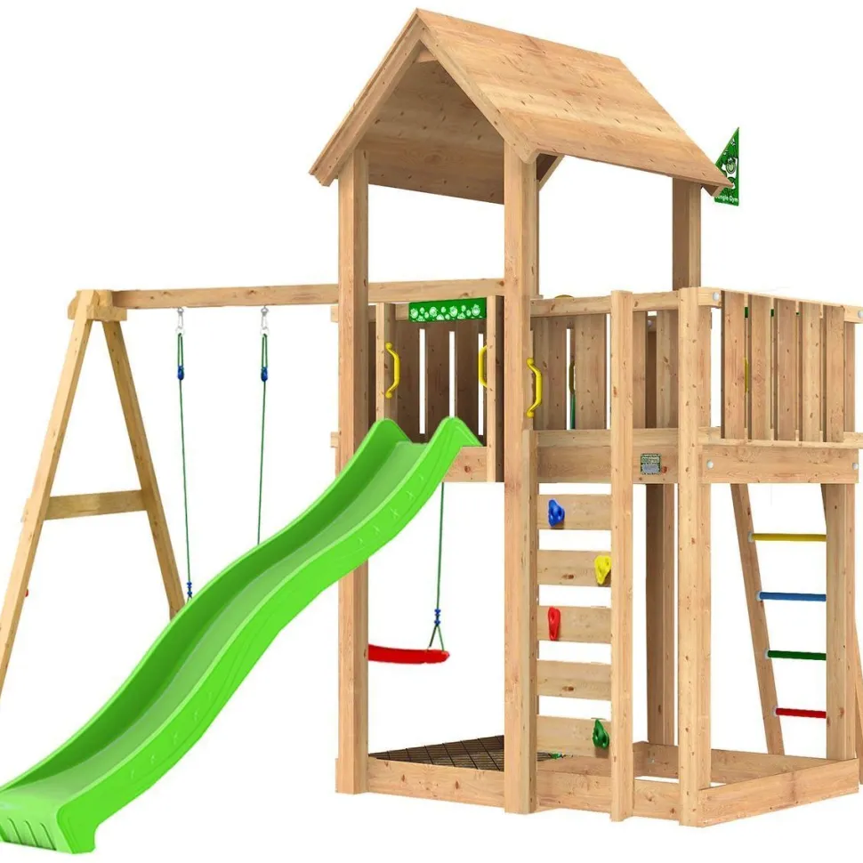 Leikkitorni Jungle Gym Mansion 2.1, 2-Swing Module 220, liukumäki ja 120 kg hiekkaa