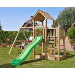 Leikkitorni Jungle Gym Mansion 2.1, 2-Swing Module 220, liukumäki ja 120 kg hiekkaa