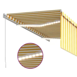 Manuaalisesti kelattava markiisi 2 verho/LED 3x2,5 m keltainen/valkoinen