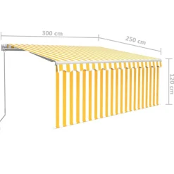 Manuaalisesti kelattava markiisi 2 verho/LED 3x2,5 m keltainen/valkoinen
