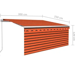 Manuaalisesti kelattava markiisi 2 verho/LED 3x2,5 m keltainen/valkoinen